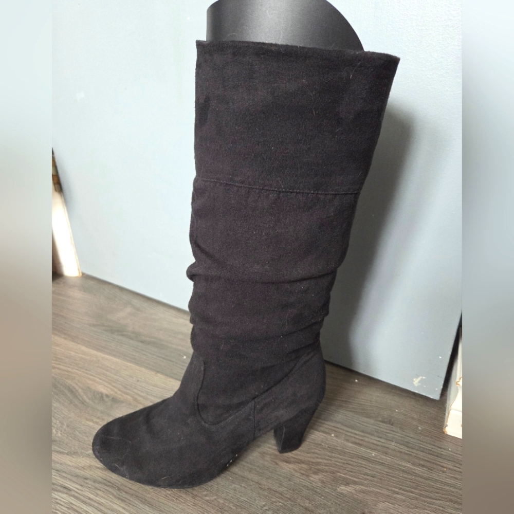 Black Faux Suede Knee-High Women's Boots
